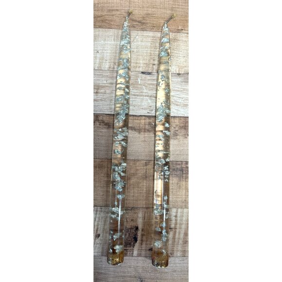 Vtg Lucite Acrylic 2 Clear w/Silver Flecks Taper 11.5" Candles MCM Made in USA - Picture 1 of 4